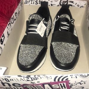 NWT Sparkle Black Silver & White Sneakers Size 7.5